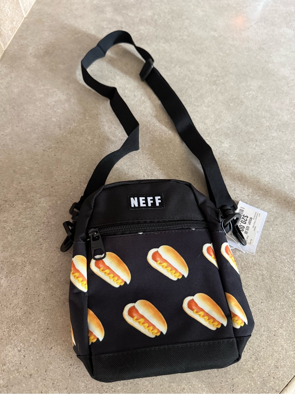 Neff Black Crossbody Bag with Hot Dog Print